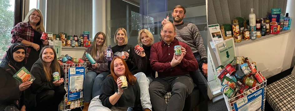 Doing Our Bit: the Aylesbury office filling up the food donation.