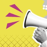 Advantages of a Sales Promotion: hand holding a mega phone with graphic background