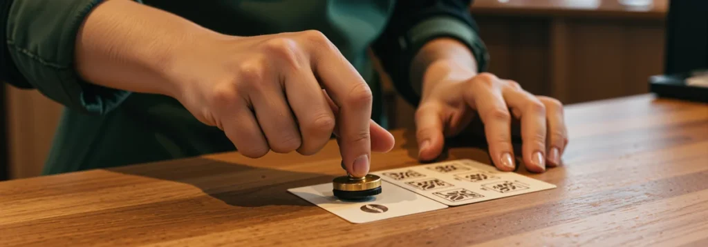 Advantages of a Customer Loyalty Programme: a barrista having their coffee loyalty card stamped again