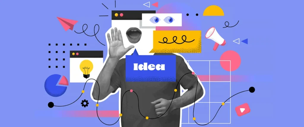 Partnership Marketing: colourful collage with a person shouting through a website browser