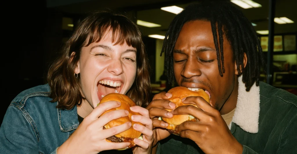 McDonald’s The One with Friends: two people eating a burger at the same time