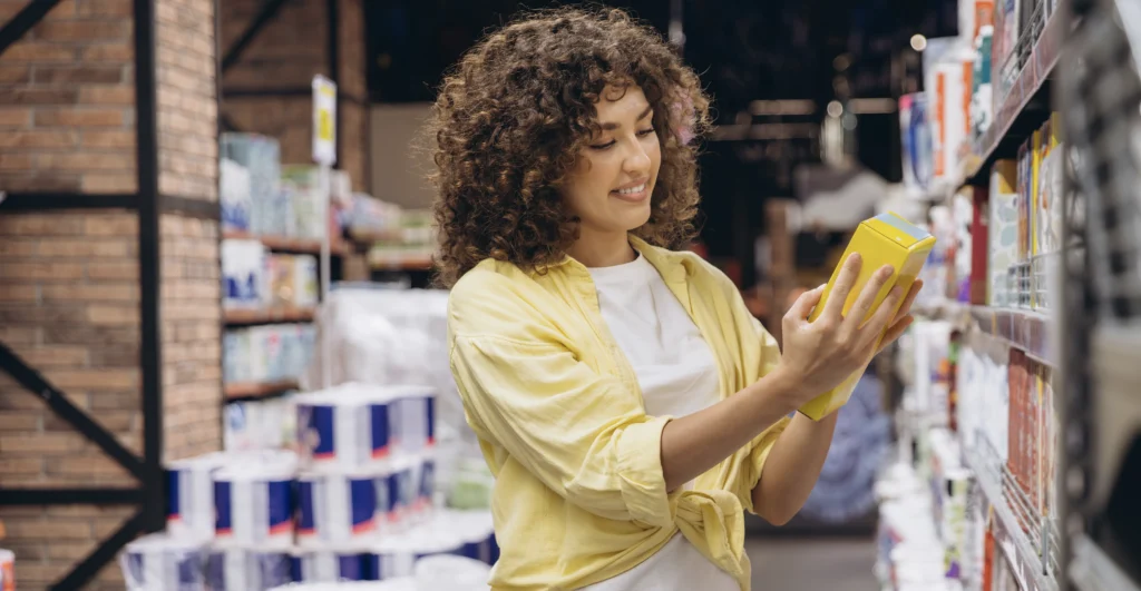 On Pack Promotion: Lady looking at product from shelf in store