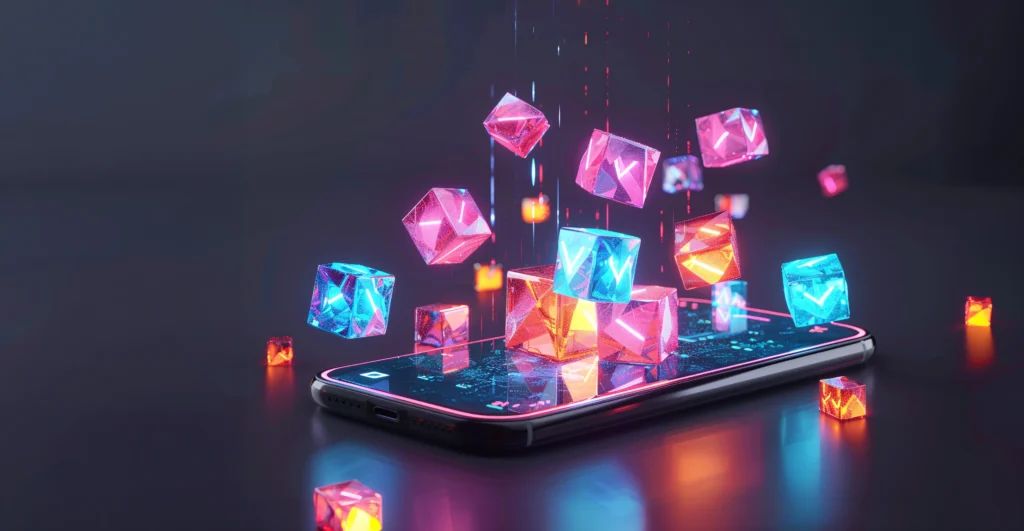 Digital vs Physical: Digital phone with light up gift boxes above it.