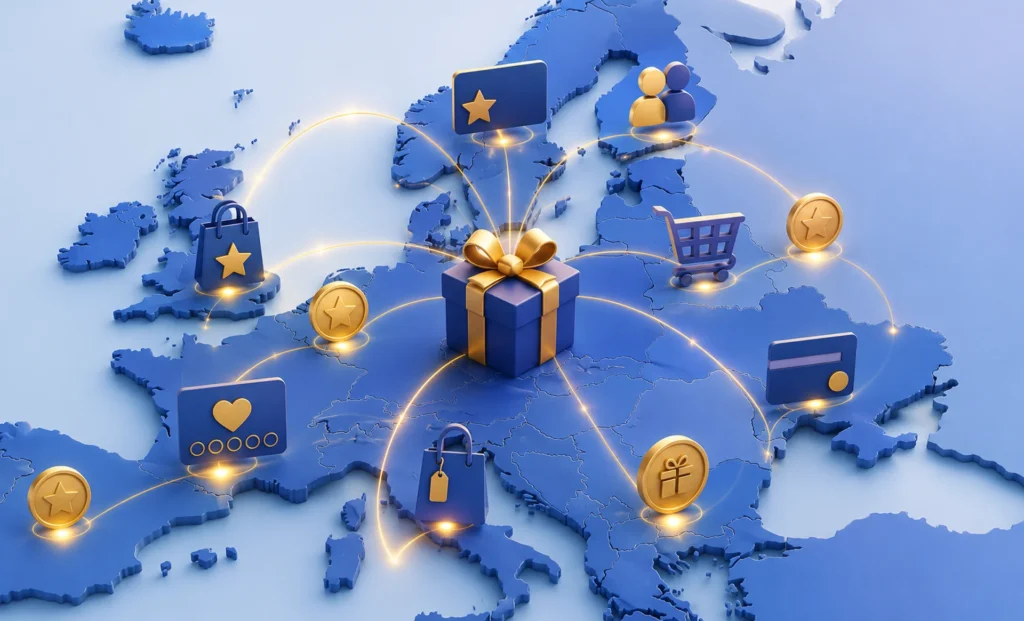 Loyalty Programmes in Europe: Europe map with loyalty features coming out