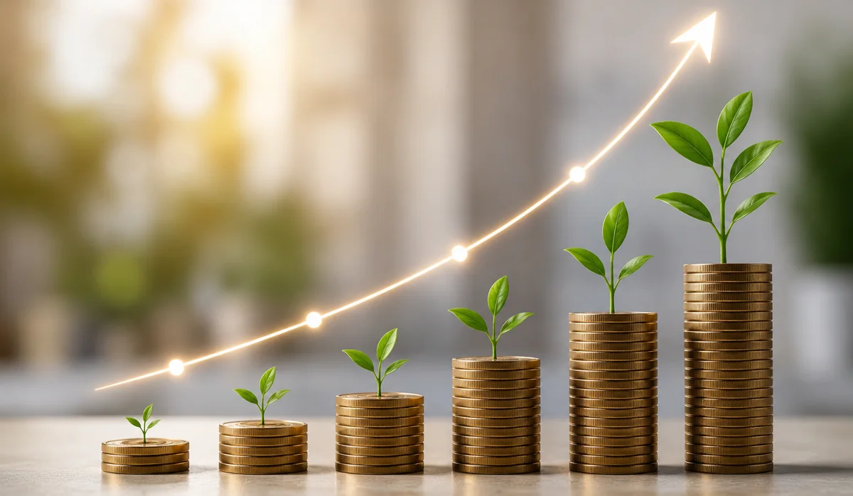 Rewards Improve Consumer Engagement: Coins stacking up with plants growing to show return on investment