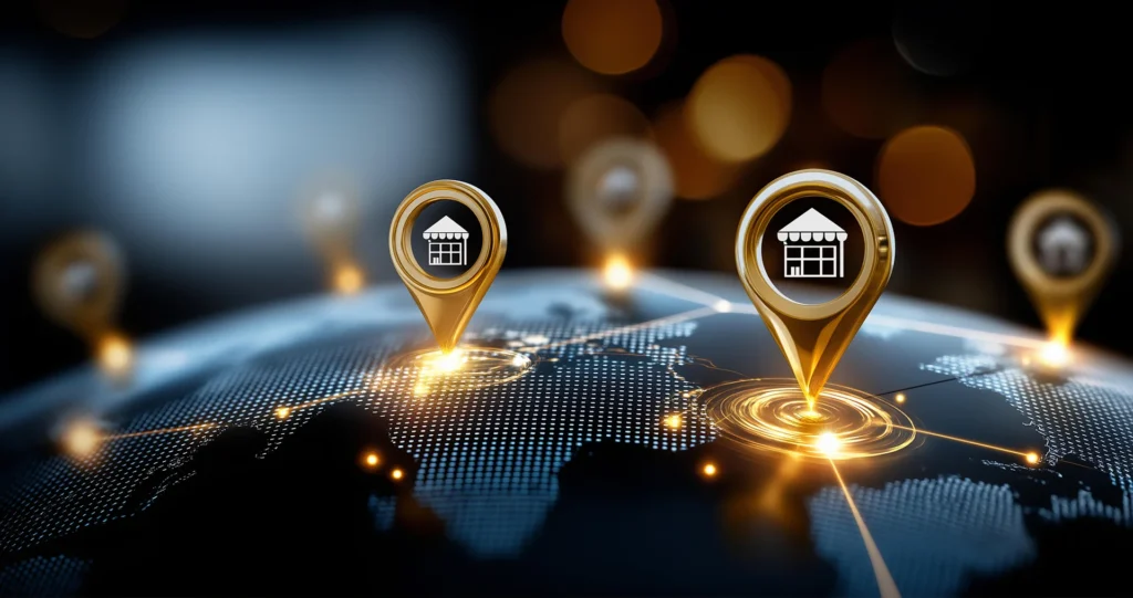 Deliver Rewards Globally: gold location points all over the globe