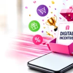 Run a Promotion Online: A present with a 'digital incentive' sign popping out of it from a mobile device