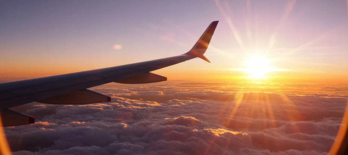 Gamification and Partnerships in Loyalty: Plane wing in the sky with the sunset